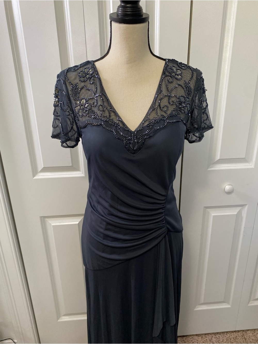 Xscape Beaded V-Neck Ruched Back Maxi Dress - Picture 3 of 10